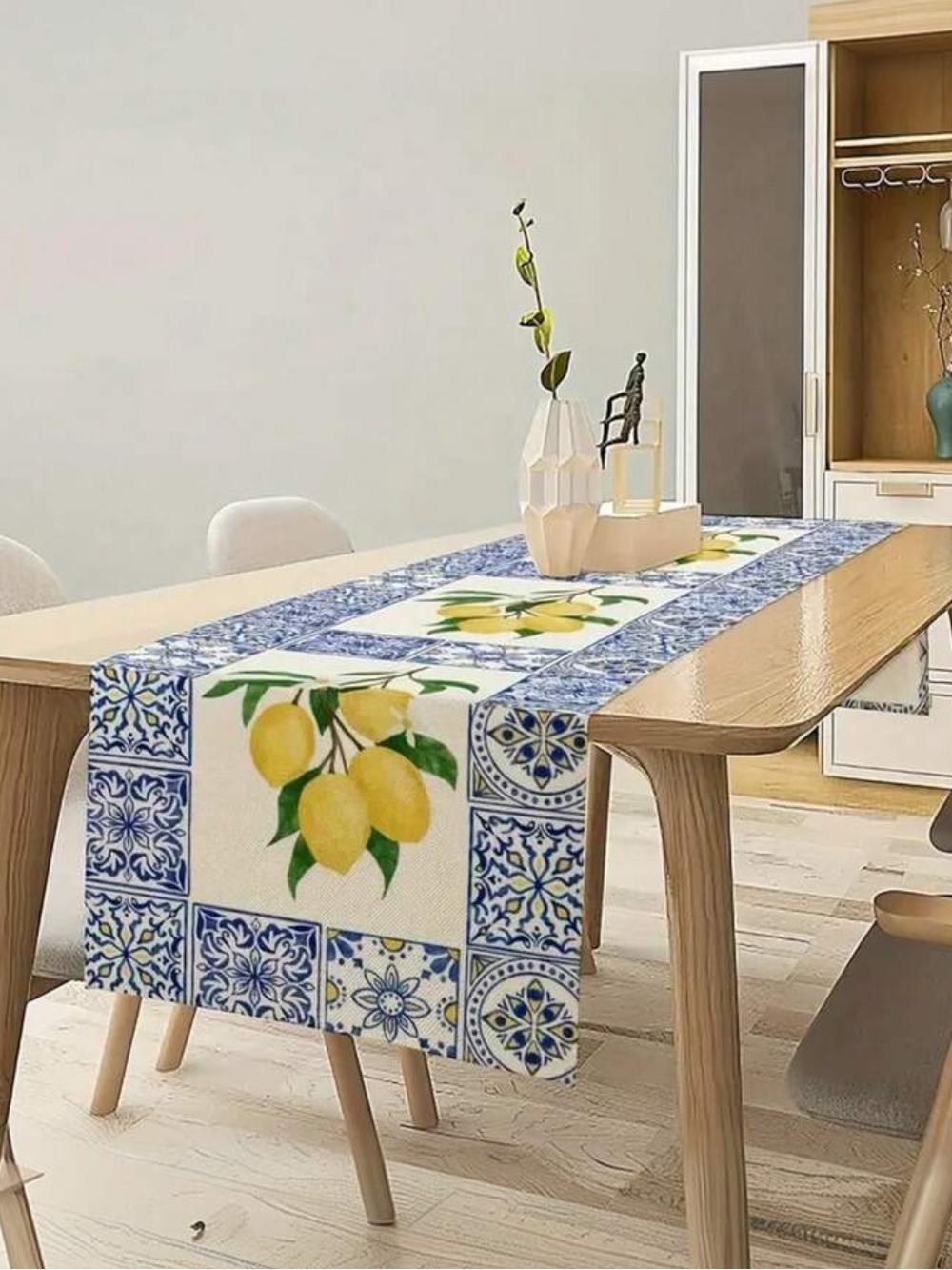 Lemon Tile Blue Table Runner